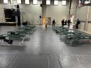 Cots setup by ham radio volunteers at an American Red Cross shelter at the Calvary Temple Church in Kerrville, Texas. 