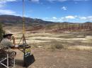 Anthony Wiese, KG6LHW, set up a portable Amateur Radio station during this August 2016 visit at the John Day Fossil Beds National Monument (MN49) in Oregon. [Aleda Cloud photo]